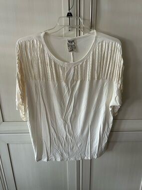 Vocal Cream Short-Sleeve Top with Rhinestone Embellished Cutout Yoke and Sleeves